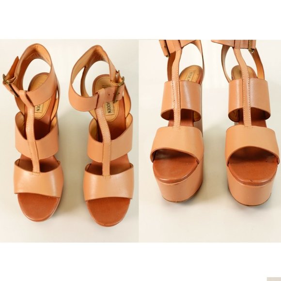 STEVE MADDEN Peach Nude Keenia T‎ Strap Wedge Sandal 8.5 Ankle Strap Peep Toe - Picture 4 of 13